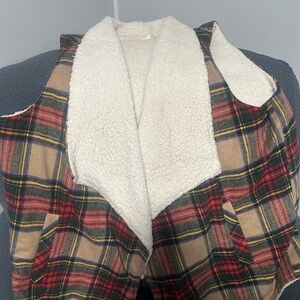 Maurices Plaid Sherpa Lined Vest - Red and Tan